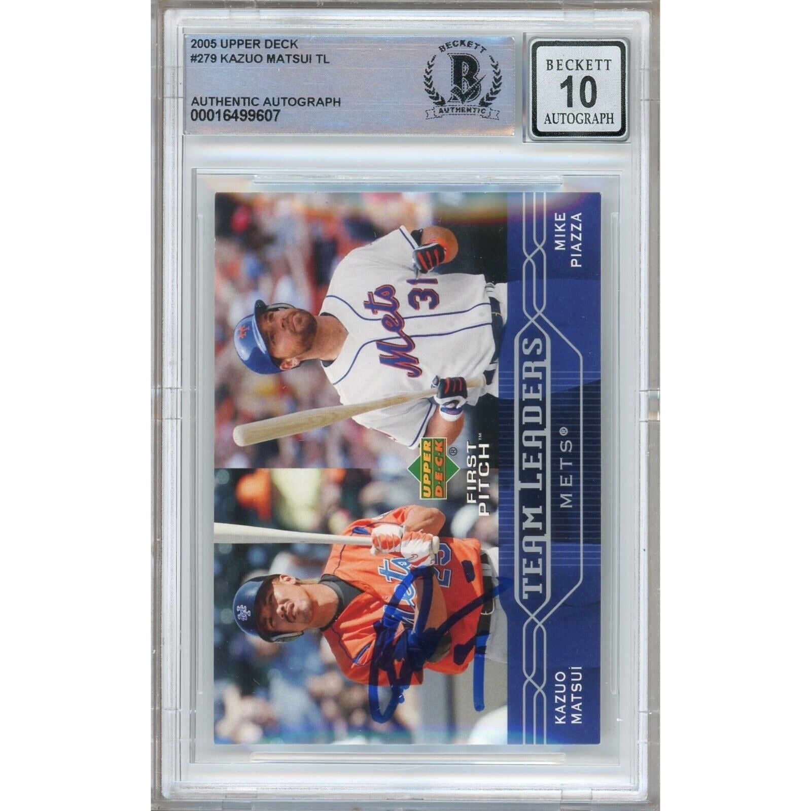 Baseballs- Autographed- Kaz Matsui NY Mets Signed 2005 Upper Deck Team Leaders Baseball Card Beckett Authentic BGS Auto-10 Graded Slab Front