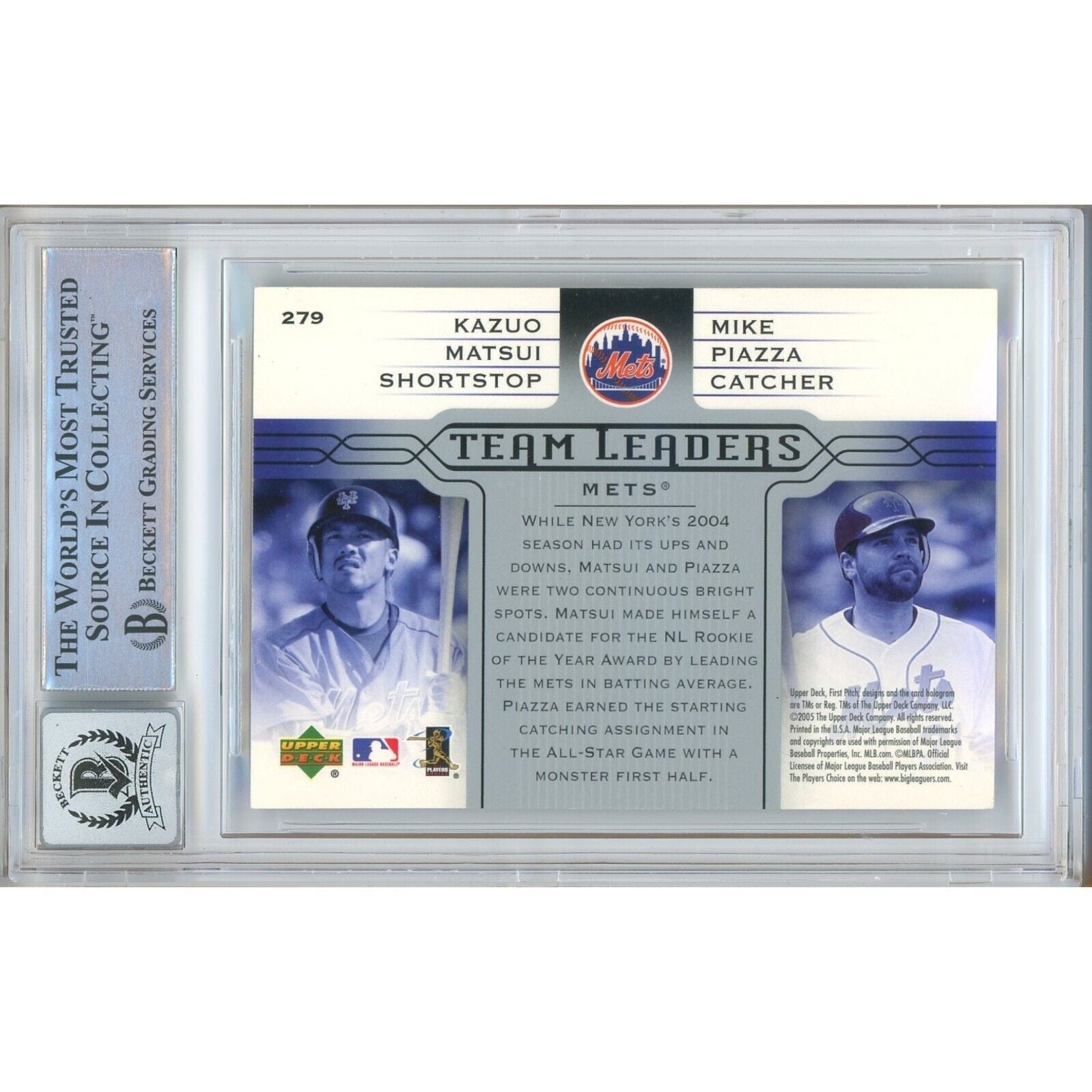 Baseballs- Autographed- Kazuo Matsui New York Mets Signed 2005 Upper Deck Team Leaders Baseball Card Beckett Authentic BGS Auto-10 Graded Slab Back