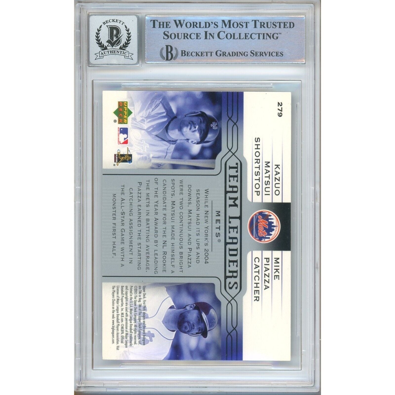 Baseballs- Autographed- Kazuo Matsui New York Mets Signed 2005 Upper Deck Team Leaders Baseball Card Beckett Authenticated BGS Auto-10 Graded Slab Back