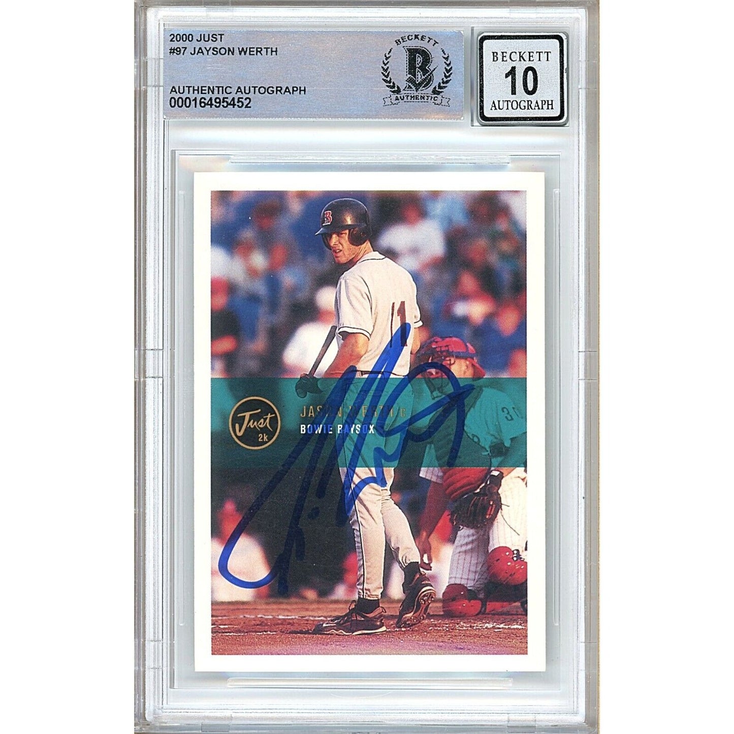 Baseballs- Autographed- Jayson Werth Washington Nationals Signed 2000 Just Baseball Card Beckett Authentic BGS Auto-10 Graded Slab