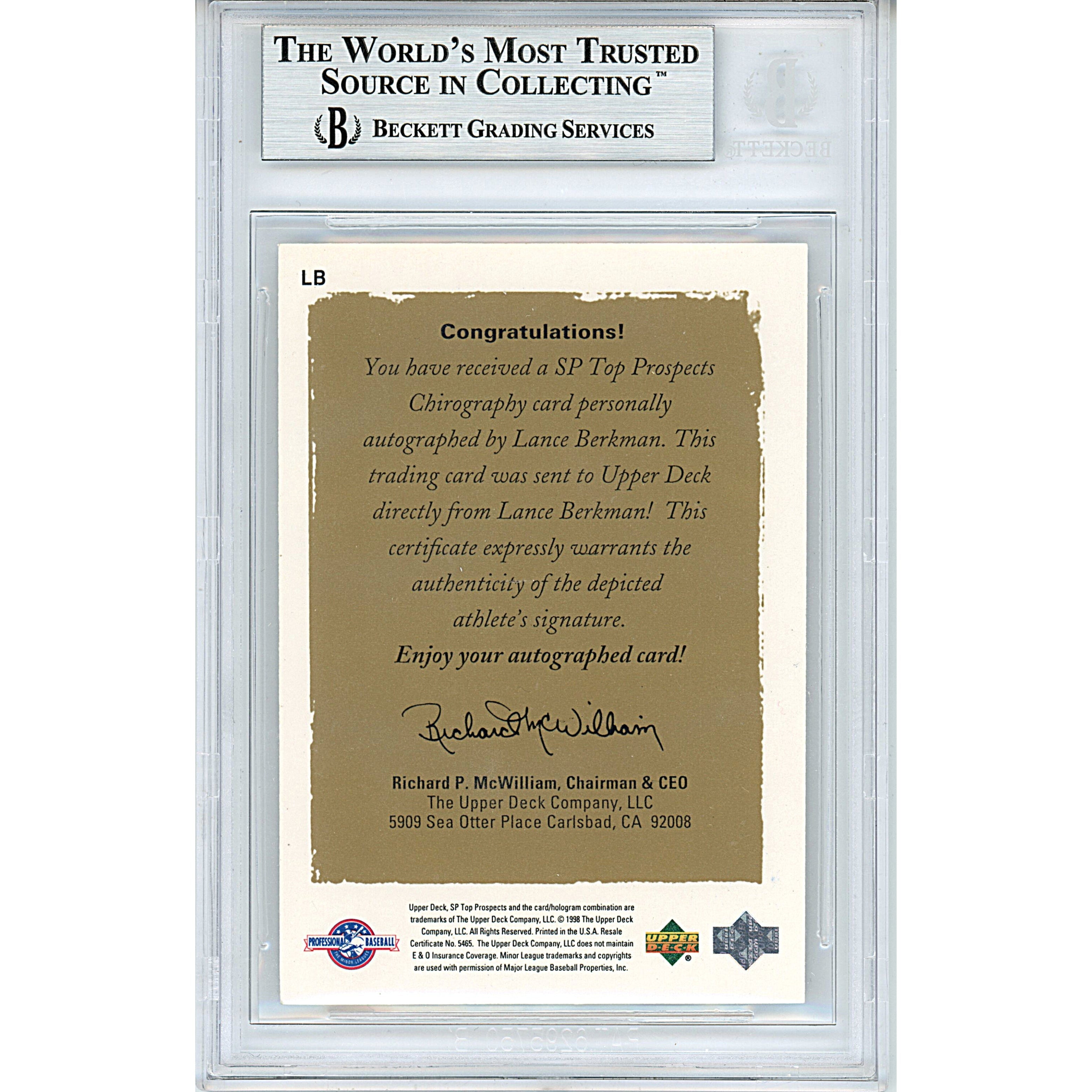 Lance Berkman Upper Deck Signed Trading Card Beckett BGS