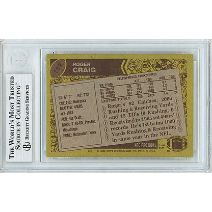 Footballs- Autographed- Roger Craig San Francisco 49ers Signed 1986 Topps Trading Card Beckett Authentic Auto Slab Back