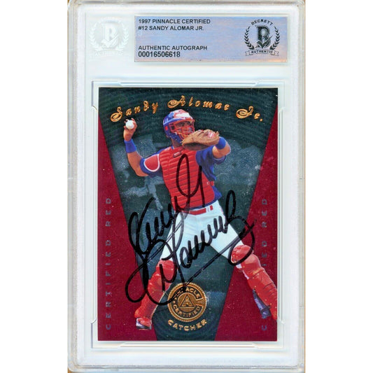 Baseballs- Autographed- Sandy Alomar Jr Cleveland Indians Signed 1997 Pinnacle Certified Baseball Card Beckett Authentic Auto Slab Front