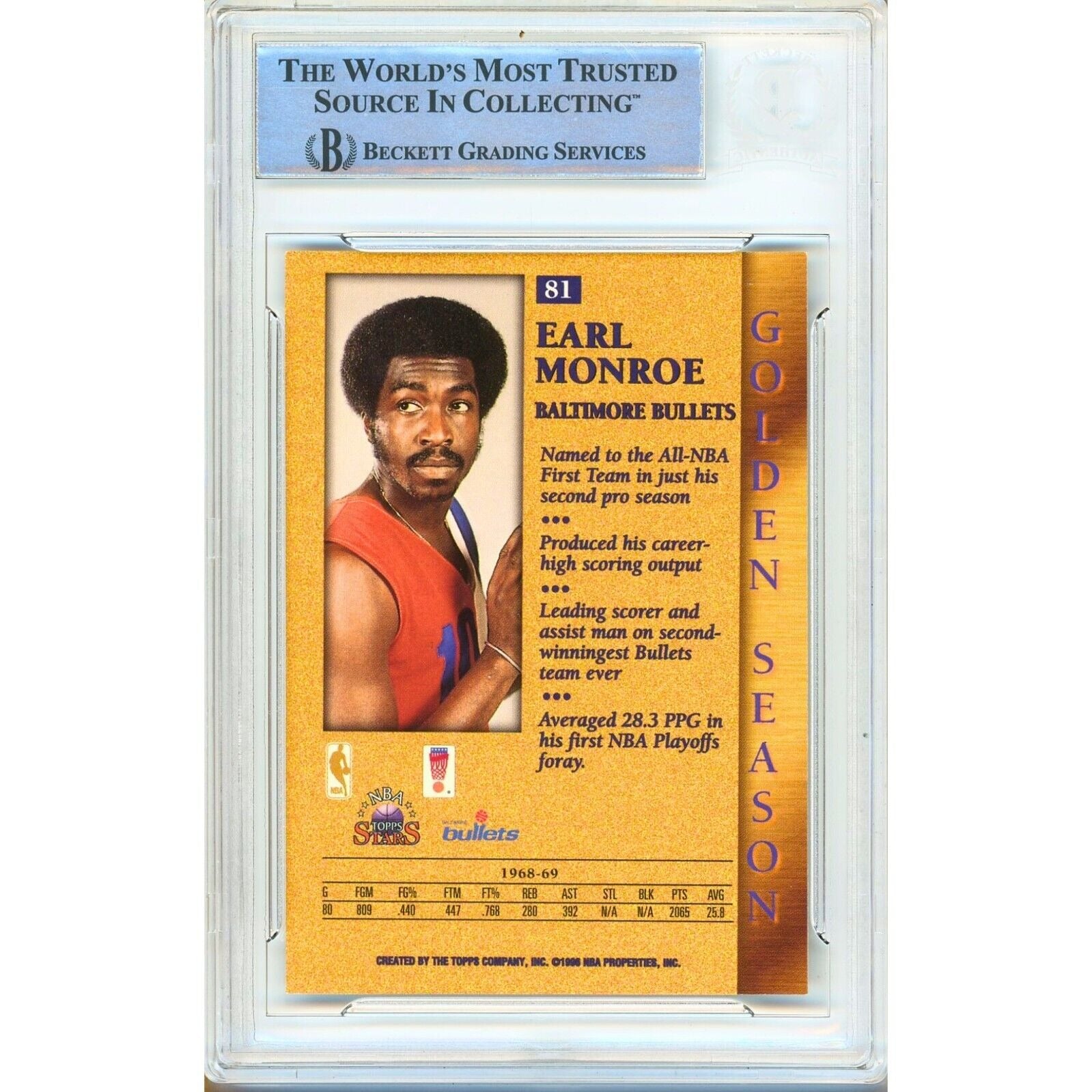 Earl Monroe Washington Bullets signed trading card – signature close-up – Beckett COA