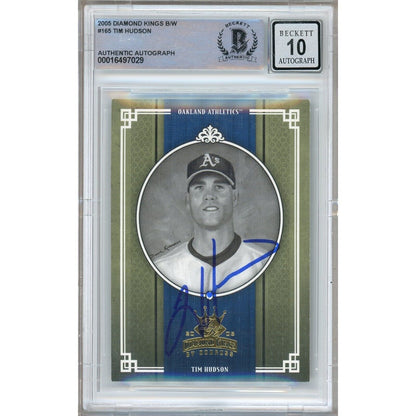 Baseballs- Autographed- Tim Hudson Oakland Athletics Signed 2005 Donruss Diamond Kings Black and White Trading Card Beckett Authentic BGS Auto-10 Graded Slab Front