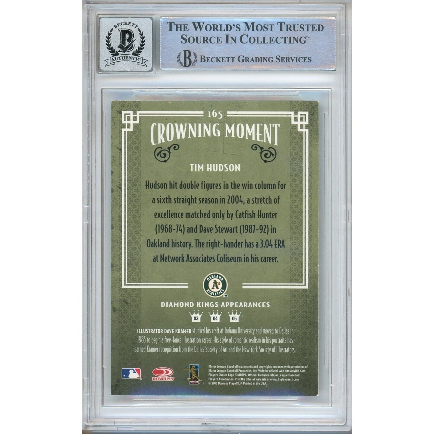 Baseballs- Autographed- Tim Hudson Oakland Athletics Signed 2005 Donruss Diamond Kings Black and White Trading Card Beckett Authentic BGS Auto-10 Graded Slab Back