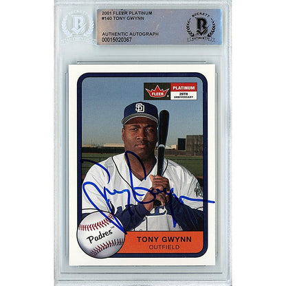 Baseballs- Autographed- Tony Gwynn San Diego Padres Signed 2001 Fleer Platinum Trading Card Beckett Authentic Auto Slab Front