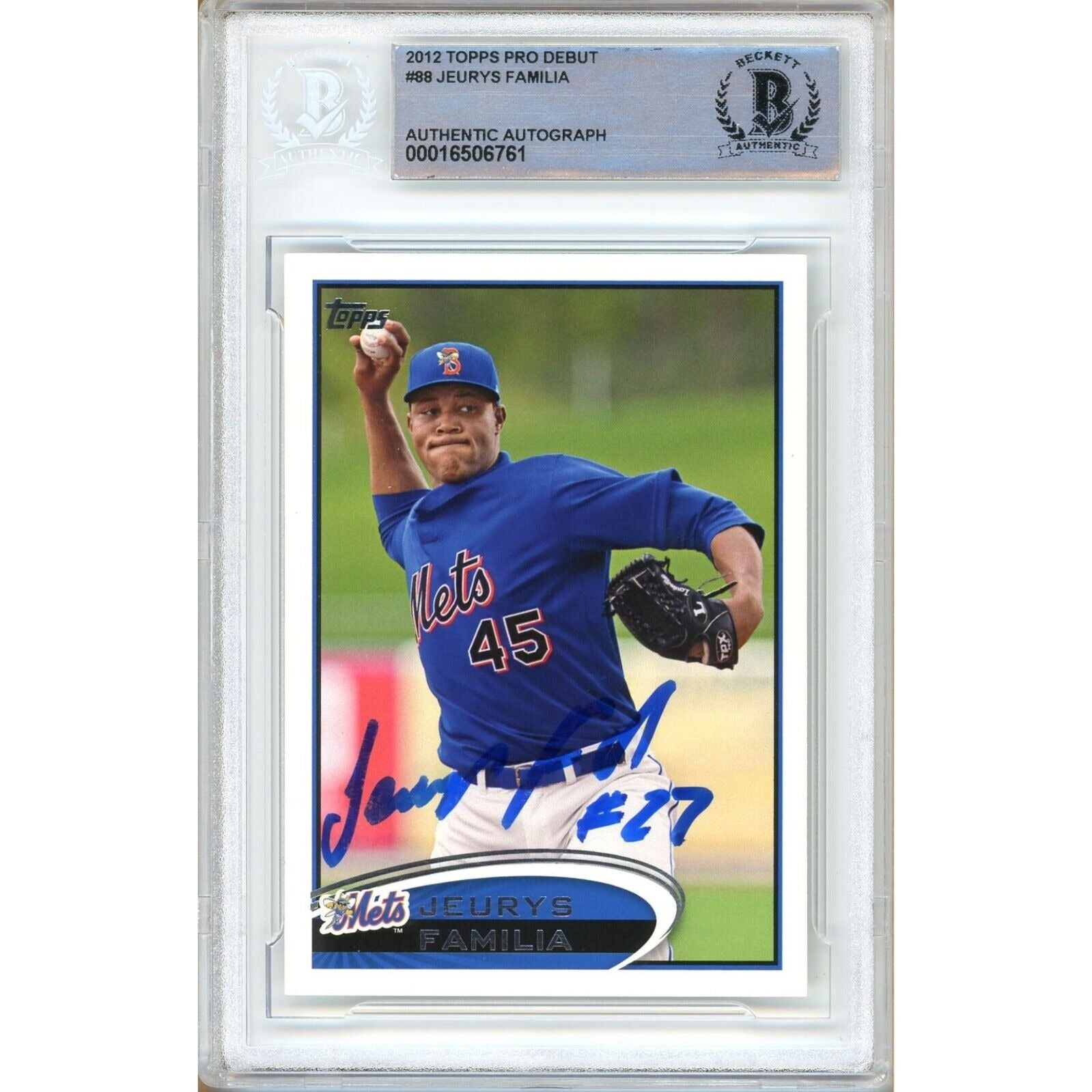 Baseballs- Autographed- Jeurys Familia New York Mets Signed 2012 Topps Pro Debut Baseball Rookie Card Beckett Authentic Auto Slab Front