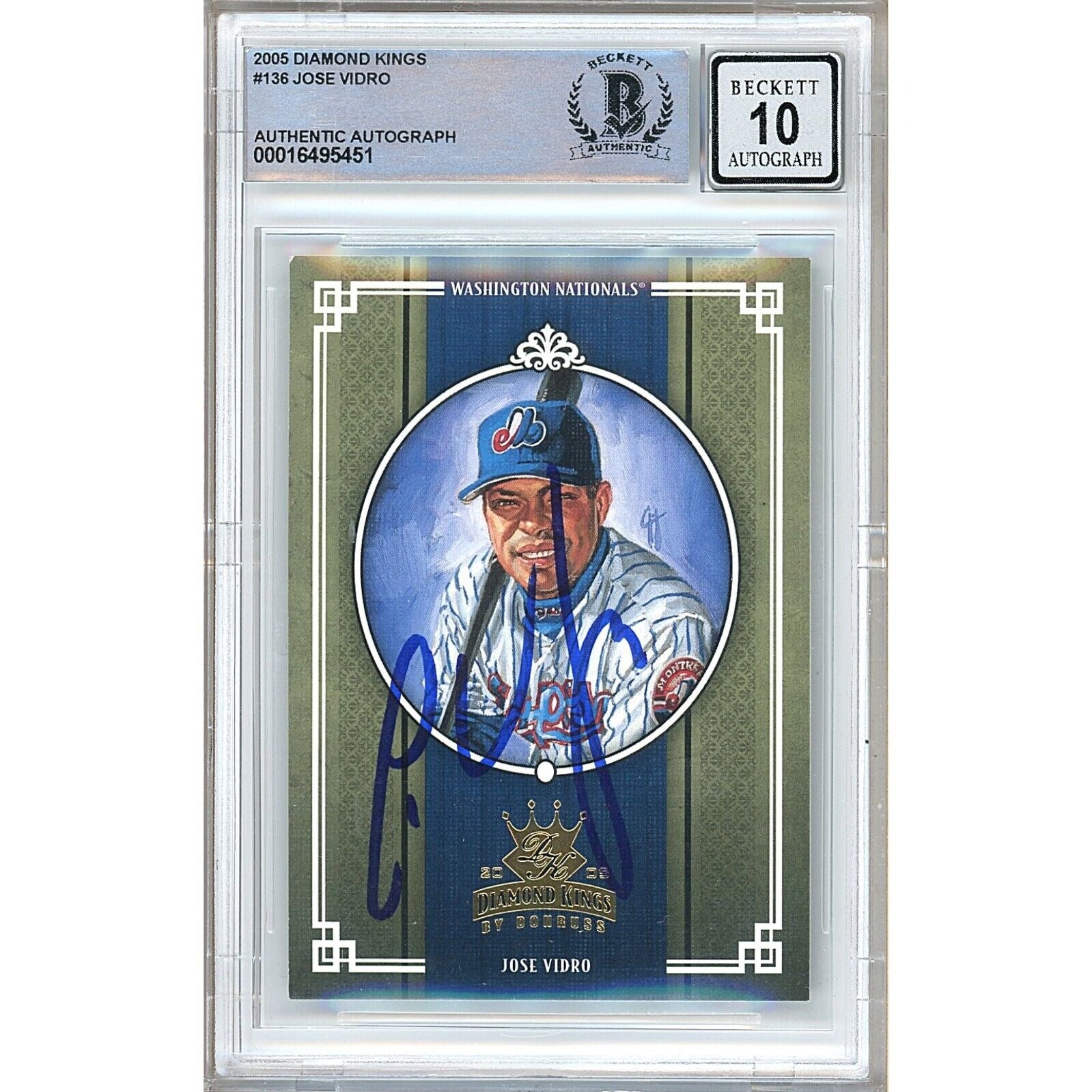 Baseballs- Autographed- Jose Vidro Montreal Expos Signed 2005 Donruss Diamond Kings Baseball Card Beckett Authentic BGS Auto-10 Graded Slab Front