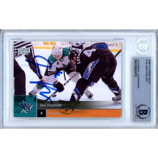 Hockey- Autographed- Joe Pavelski San Jose Sharks Signed 2009-10 Upper Deck Hockey Card Beckett Authentic Auto Slab Front