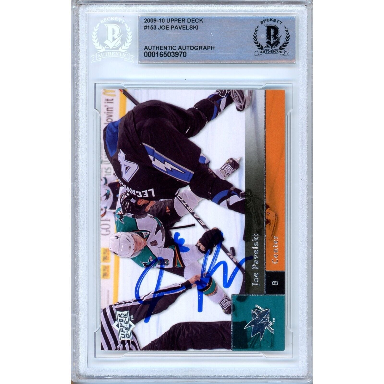 Hockey- Autographed- Joe Pavelski SJ Sharks Signed 2009-10 Upper Deck Hockey Card Beckett Authentic Auto Slab Front