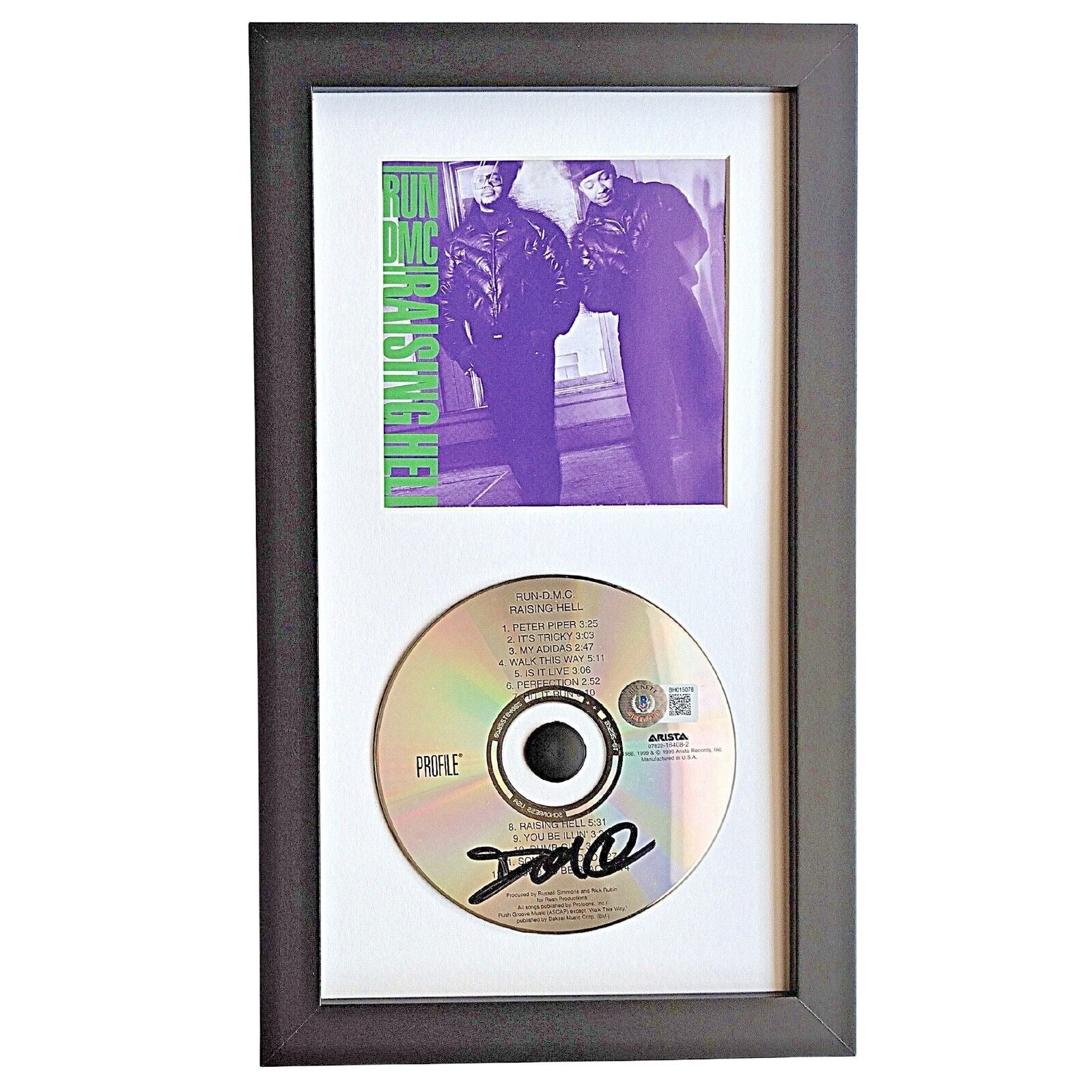 Autographed- Music- Darryl McDaniels Signed Run DMC Raising Hell CD Album Cover Framed Beckett Authentic Auto Front