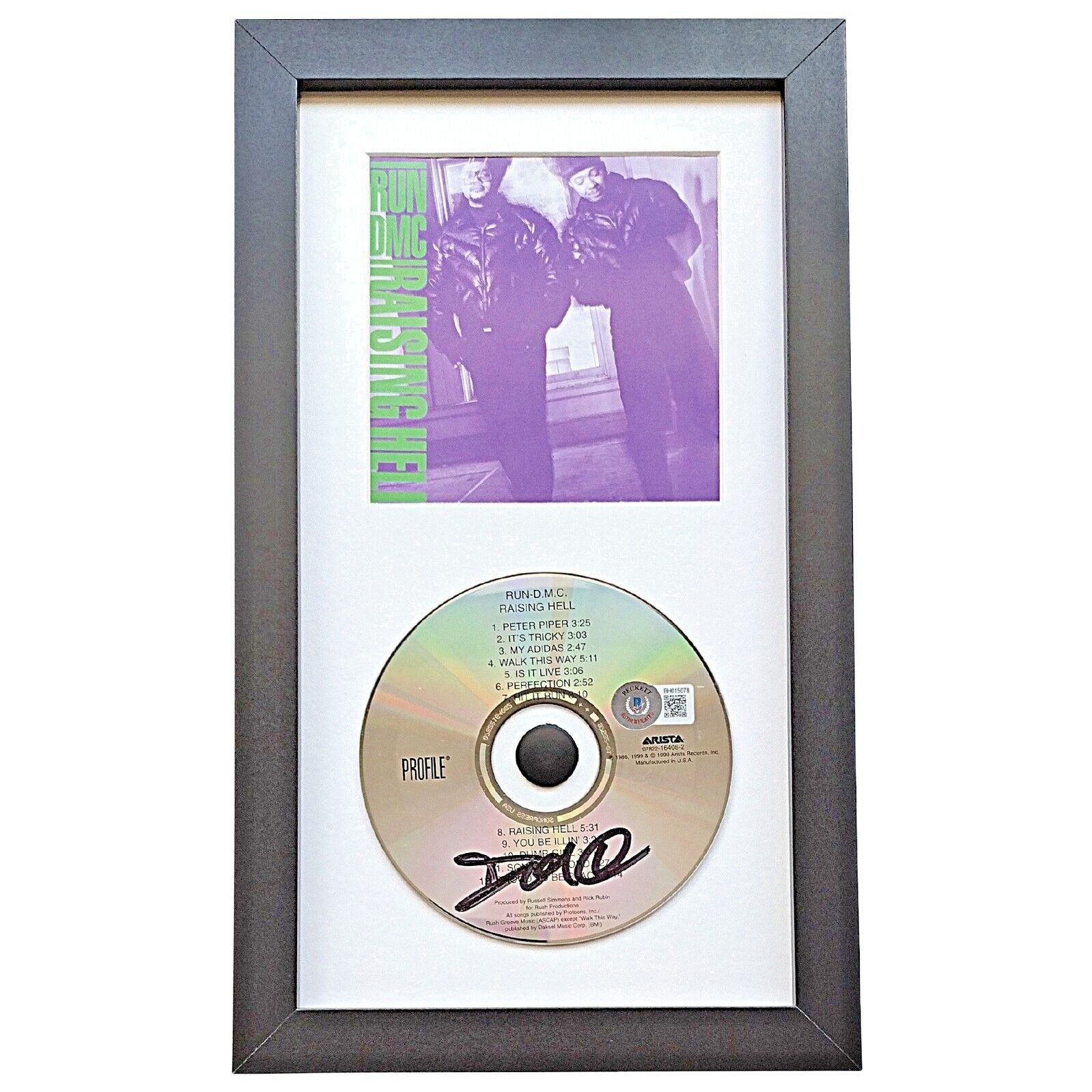 Autographed- Music- Darryl McDaniels Signed Run DMC Raising Hell CD Album Cover Beckett Authentic Auto Front of Frame