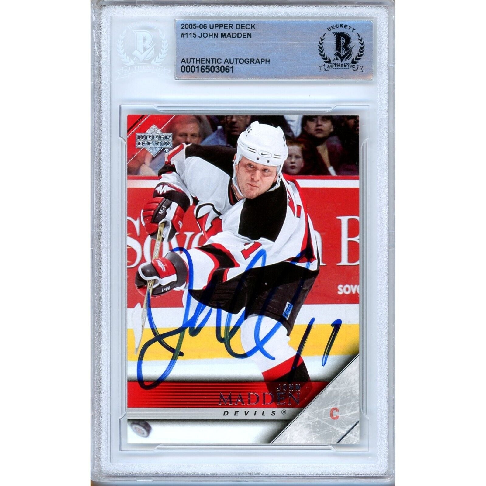 John Madden New Jersey Devils autographed trading card – full view – Beckett COA