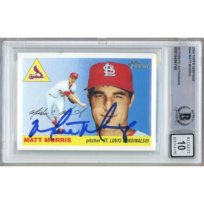 Baseballs- Autographed- Matt Morris St Louis Cardinals Signed 2004 Topps Heritage Baseball Card Beckett Authentic BGS Auto-10 Graded Slab Front