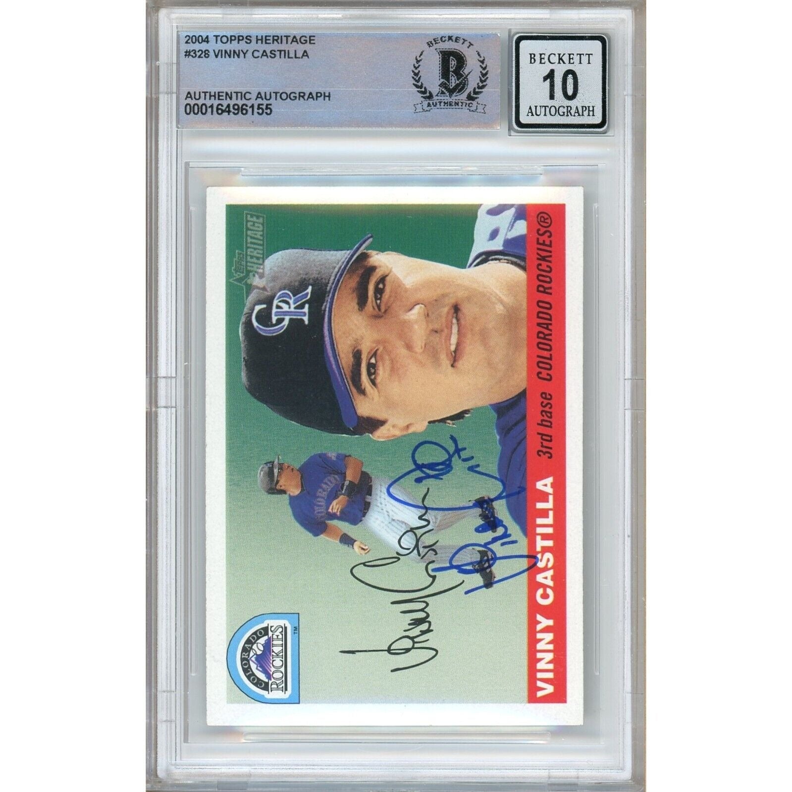 Vinny Castilla Colorado Rockies signed trading card – signature close-up – Beckett COA