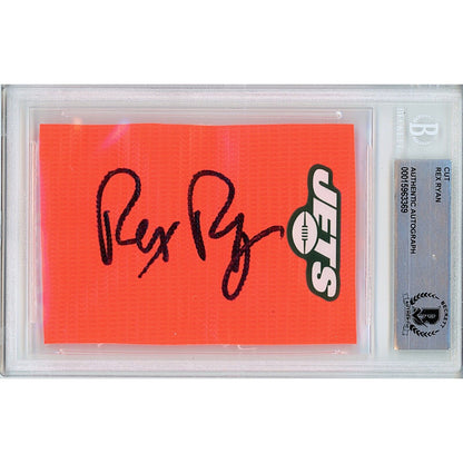 Footballs- Autographed- Rex Ryan New York Jets Signed Football End Zone Pylon Signature Cut Beckett Authentic Auto Slab Front