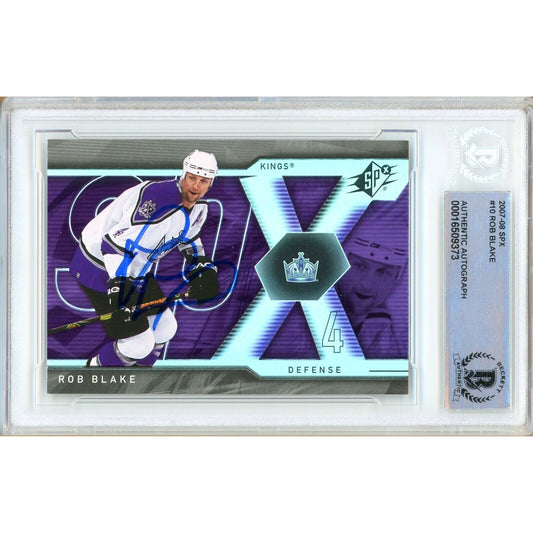 Hockey- Autographed- Rob Blake Los Angeles Kings Signed 2007-08 Upper Deck SPx Trading Card Beckett Authentic Auto Slab Front