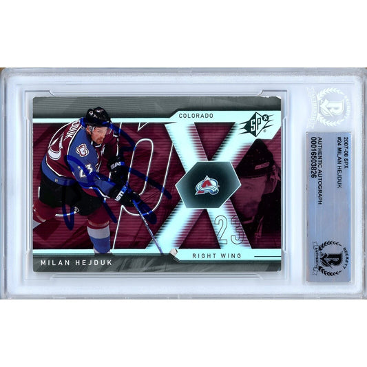 Hockey- Autographed- Milan Hejduk Colorado Avalanche Signed 2007-08 Upper Deck SPx Hockey Card Beckett Authentic Auto Slab Front