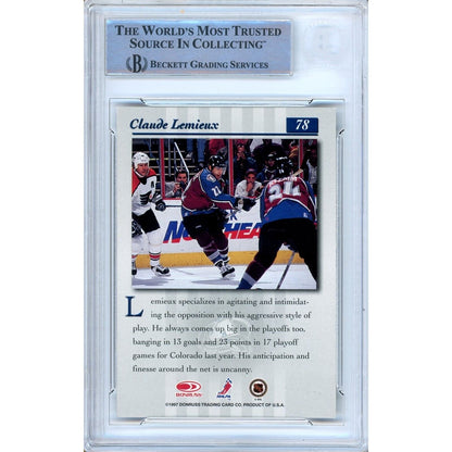 Hockey- Autographed- Claude Lemieux Colorado Avalanche Signed 1997-98 Donruss Studio Hockey Card Beckett Authentic Auto Slab Back