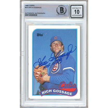 Baseballs- Autographed- Rich Goose Gossage Chicago Cubs Signed 1989 Topps Trading Card Beckett Authentic BGS Auto-10 Graded Slab Front