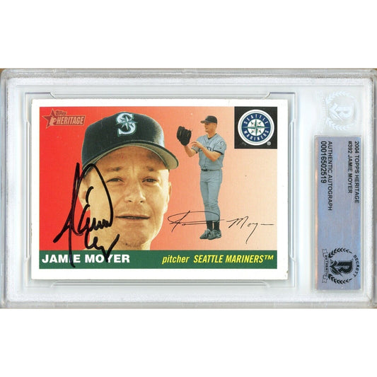 Baseballs- Autographed- Jamie Moyer Seattle Mariners Signed 2004 Topps Heritage Baseball Card Beckett Authentic Auto Slab Front