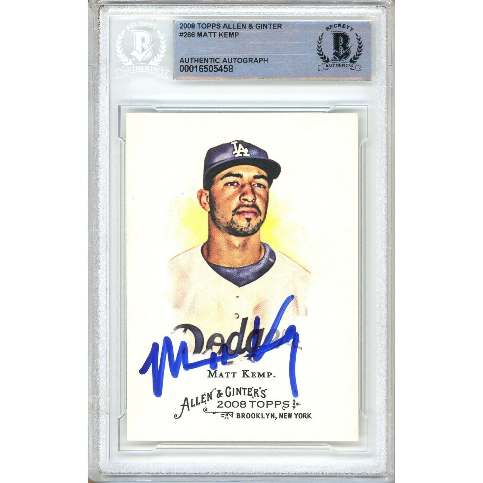 Baseballs- Autographed- Matt Kemp Los Angeles Dodgers Signed 2008 Topps Allen and Ginter Baseball Card Beckett Authentic Auto Slab Front