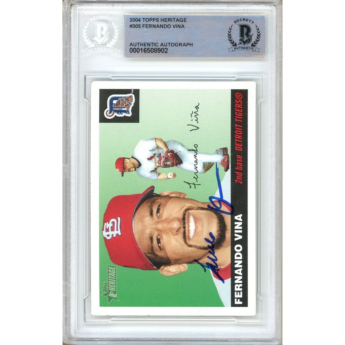 Baseballs- Autographed- Fernando Vina Saint Louis Cardinals Signed 2004 Topps Heritage Baseball Card Beckett Authentic Auto Slab Front