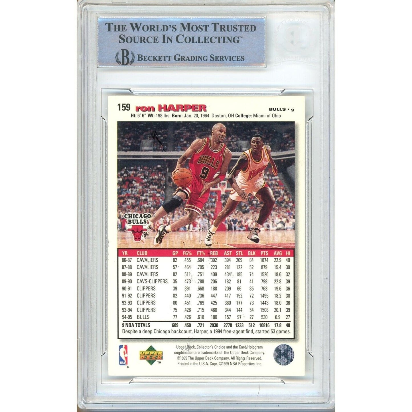 Basketballs- Autographed- Ron Harper Chicago Bulls Signed 1995-96 Upper Deck Collectors Choice Trading Card Beckett Authentic Auto Slab Back