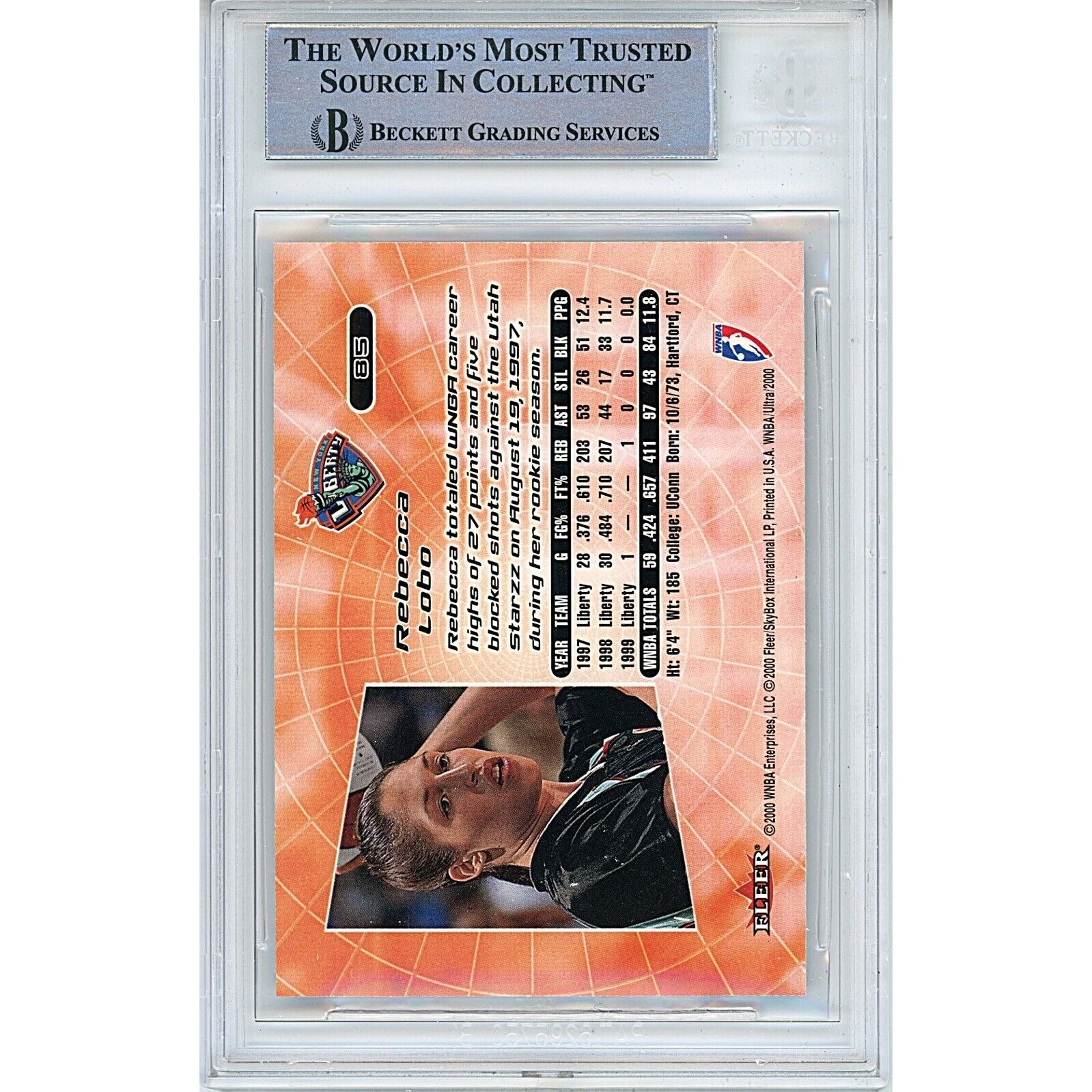 Rebecca Lobo New York Liberty auto trading card – authentication sticker – Beckett COA