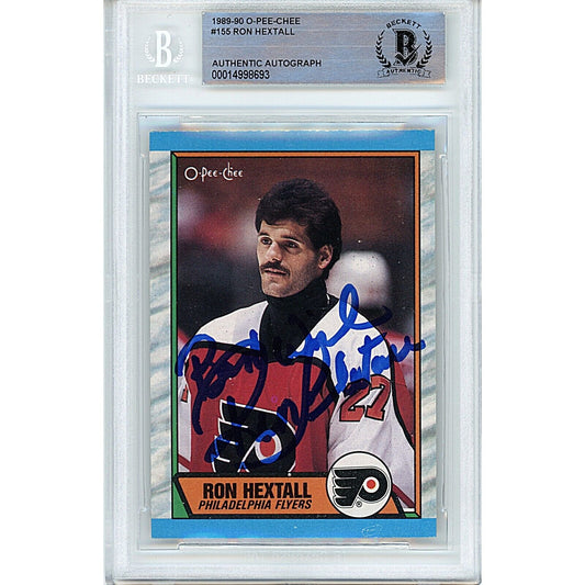 Hockey- Autographed- Ron Hextall Philadelphia Flyers Signed 1989-90 O-Pee-Chee Hockey Trading Card Beckett Authentic Auto Slab Front