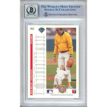 Baseballs- Autographed- Bob Welch Oakland Athletics Signed 1992 Upper Deck Baseball Card Beckett Authentic BGS Auto-10 Graded Slab Back