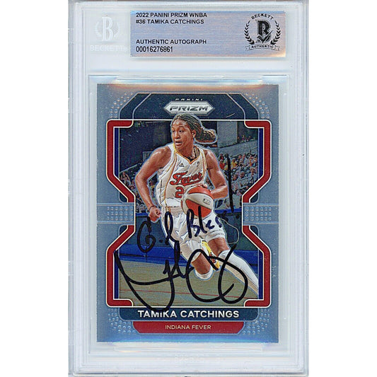 Basketballs- Autographed- Tamika Catchings Indiana Fever Signed 2002 Panini Prizm WNBA Trading Card Beckett Authentic Auto Slab Front