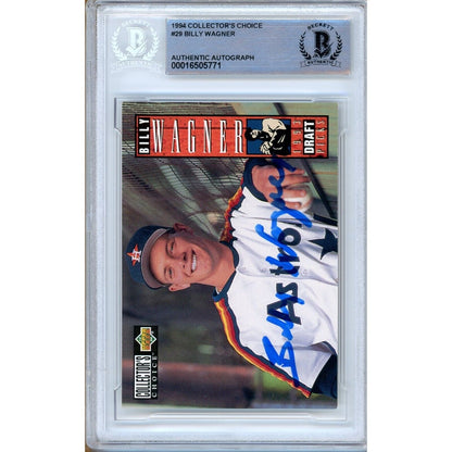 Baseballs- Autographed- Billy Wagner Houston Astros Signed 1994 Upper Deck Collectors Choice Rookie Baseball Card Beckett Authenticated Auto Slab Front