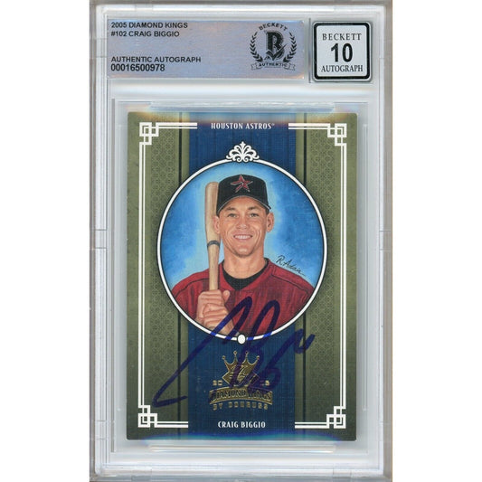 Baseballs- Autographed- Craig Biggio Houston Astros Signed 2005 Donruss Diamond Kings Baseball Card Beckett Authentic BGS Auto-10 Graded Slab Front