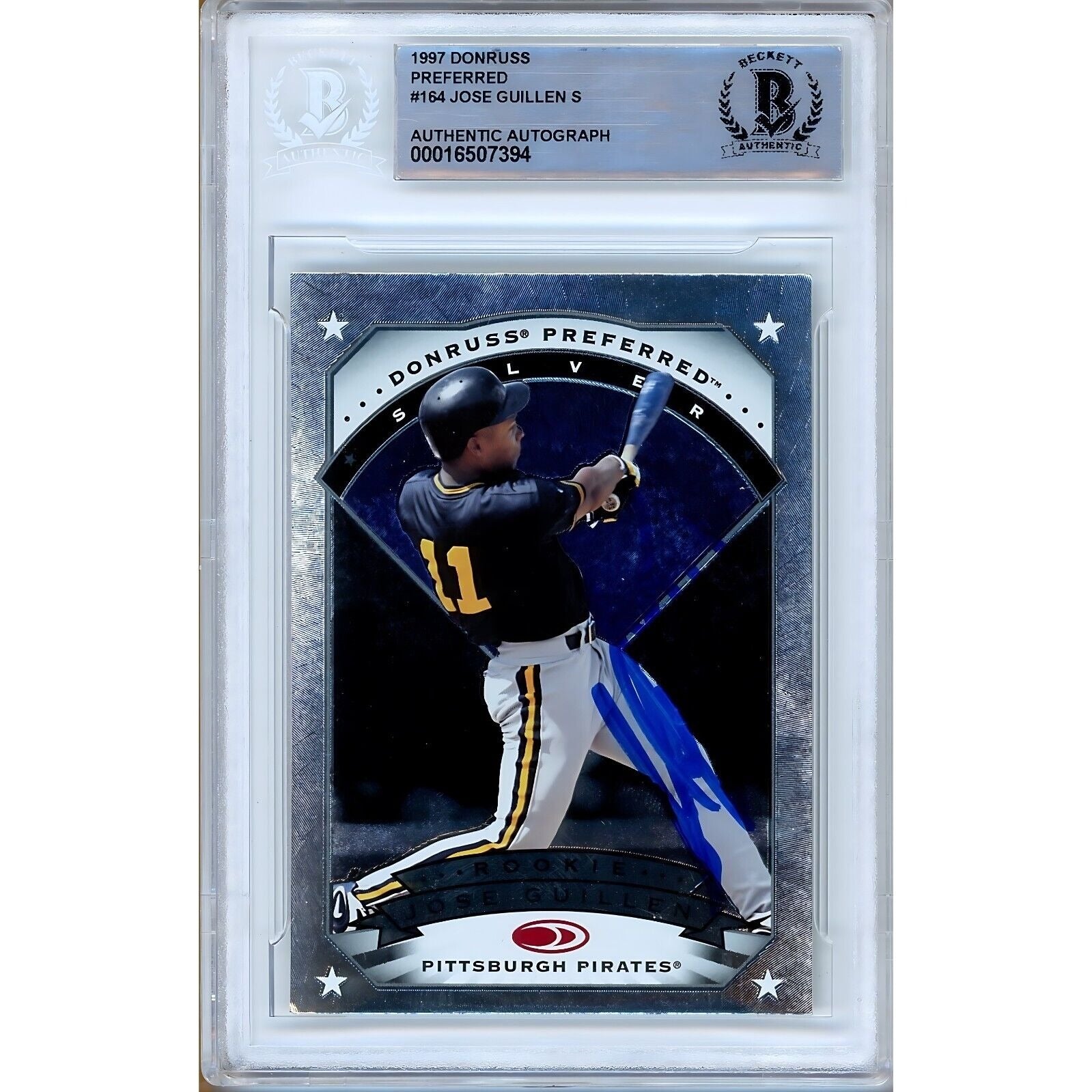 Jose Guillen Pittsburgh Pirates autographed trading card – full view – Beckett COA