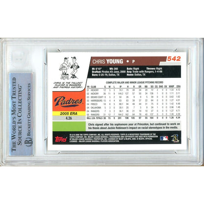 Baseballs- Autographed- Chris Young San Diego Padres Signed 2006 Topps Baseball Card Beckett Authentic Auto Slab Back