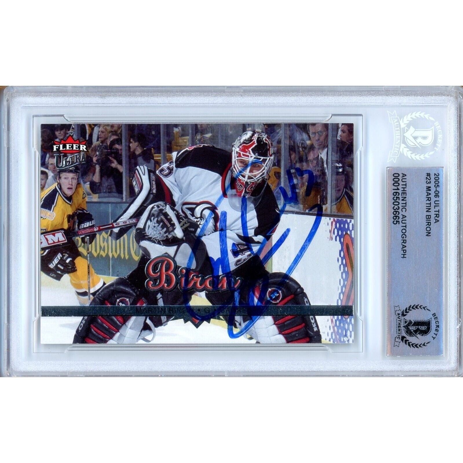Martin Biron Buffalo Sabres autographed trading card – full view – Beckett COA