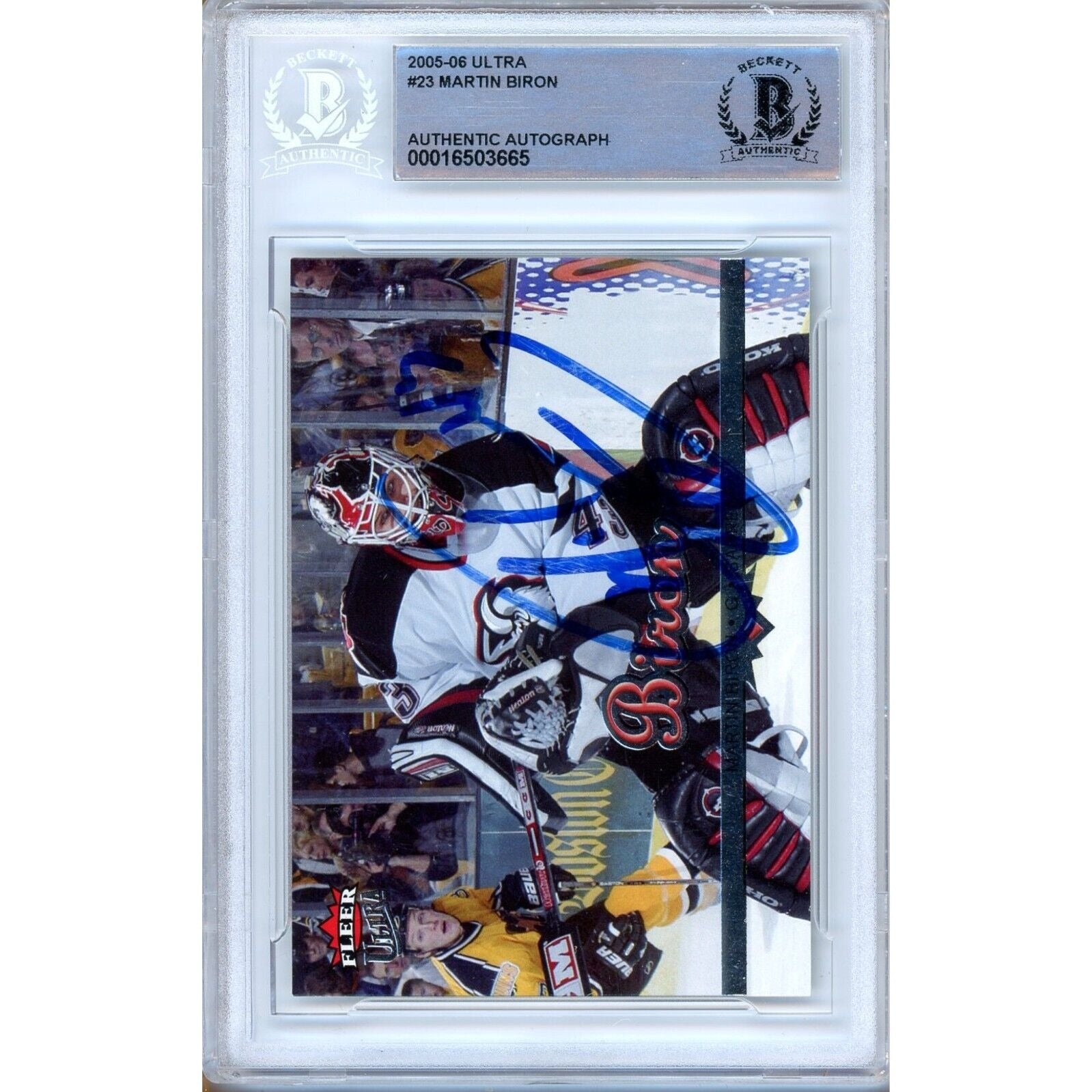 Martin Biron Buffalo Sabres signed trading card – signature close-up – Beckett COA