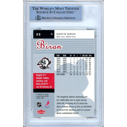 Hockey- Autographed- Martin Biron Buffalo Sabres Signed 2006-07 Fleer Ultra Hockey Card Beckett Authentic Auto Slab Back