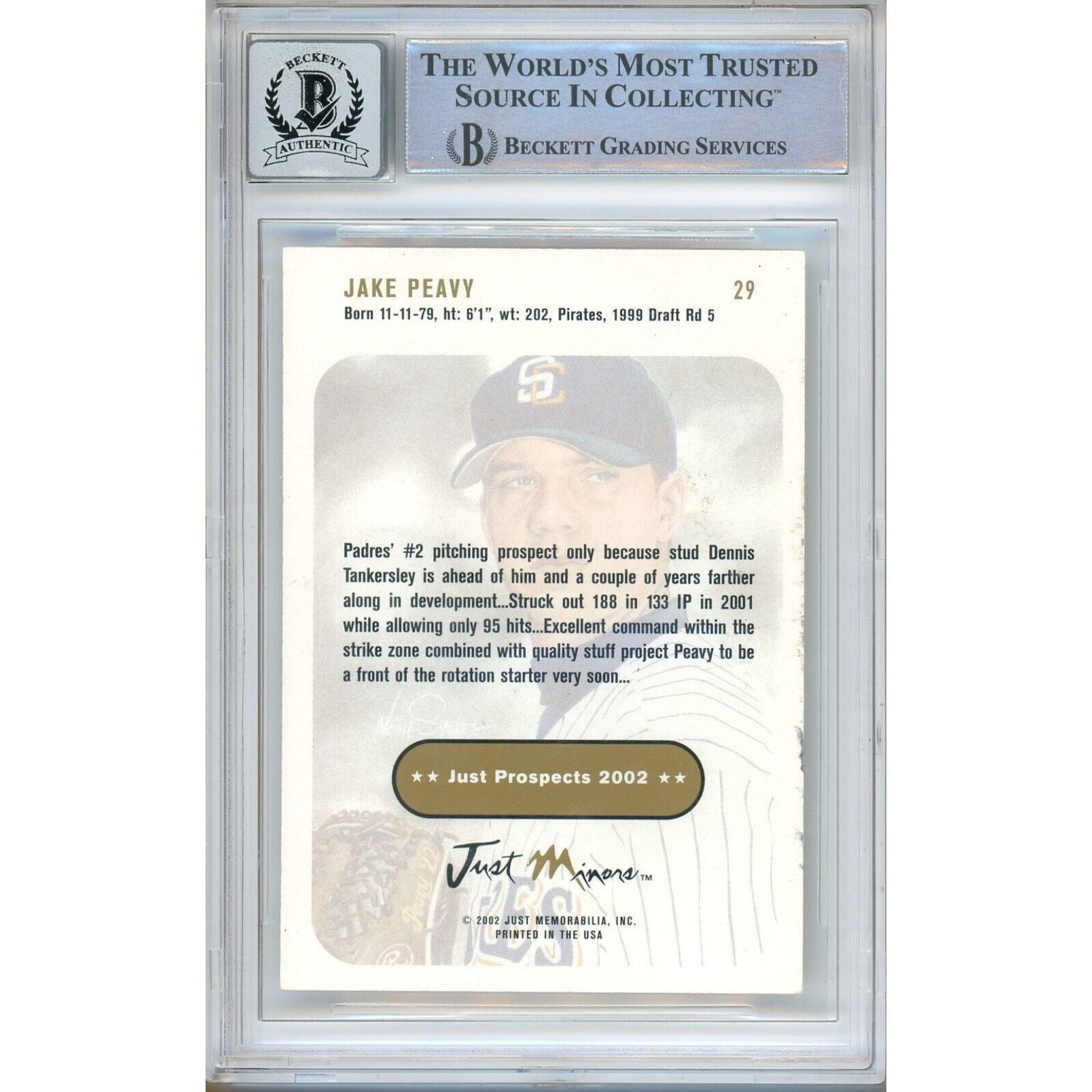 Jake Peavy San Diego Padres signed trading card – signature close-up – Beckett COA