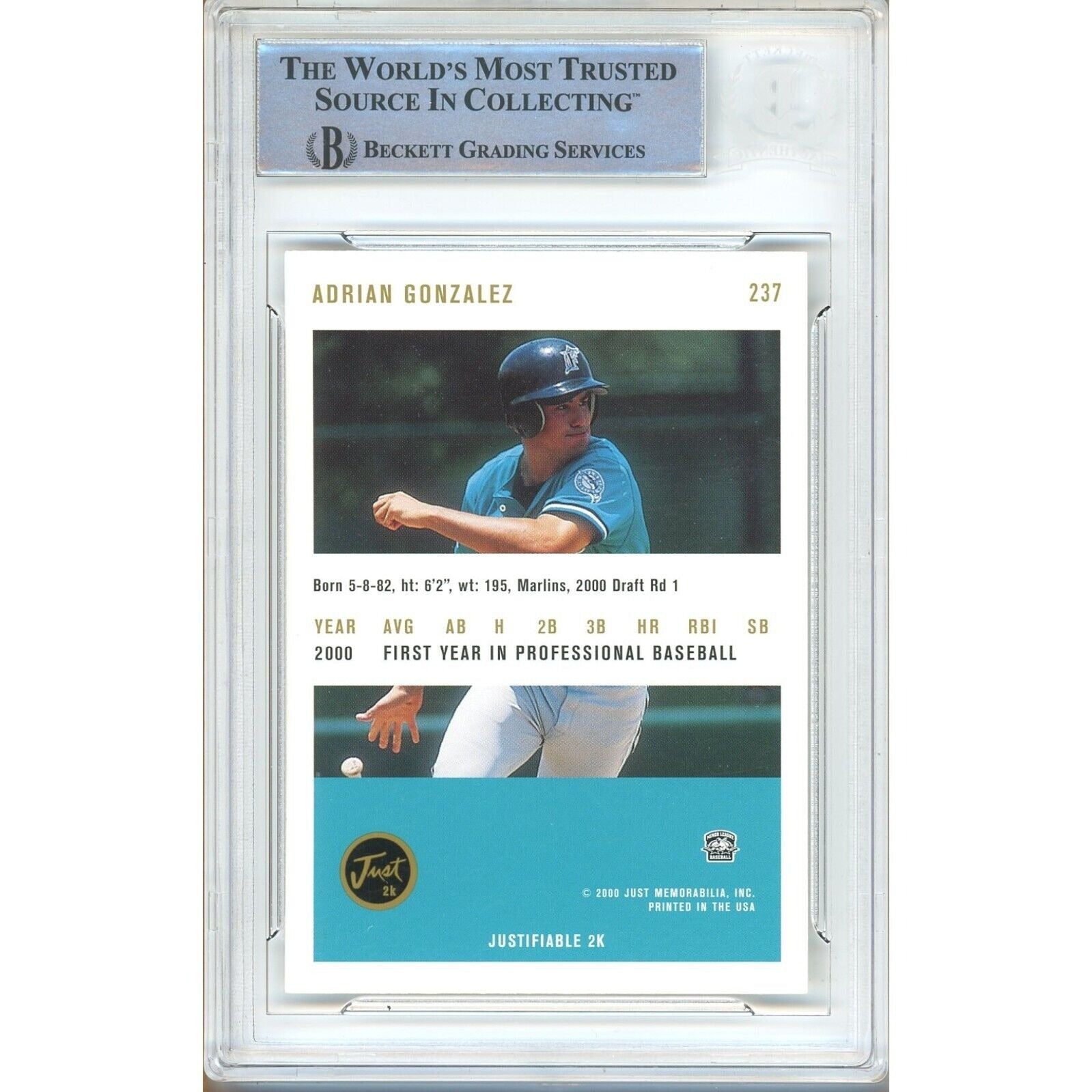 2000 #237 Adrian Gonzalez Marlins Signed Trading Card – Beckett BAS