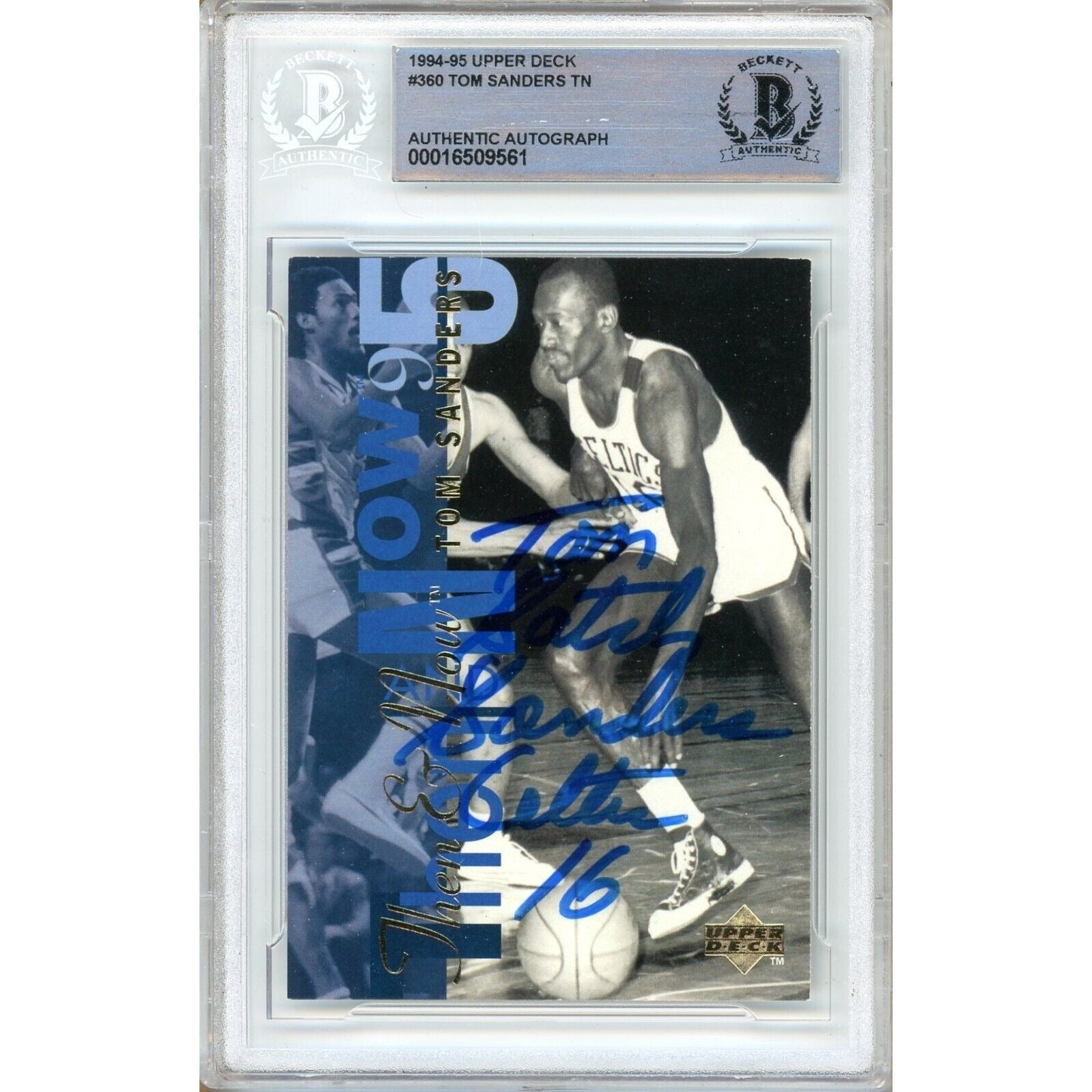 Tom Satch Sanders Boston Celtics autographed trading card – full view – Beckett COA