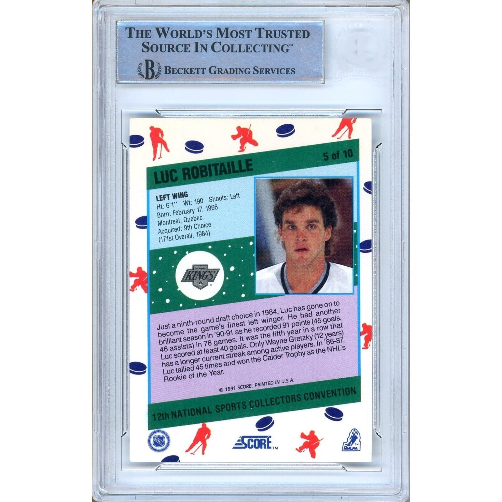 Luc Robitaille Los Angeles Kings signed trading card – signature close-up – Beckett COA