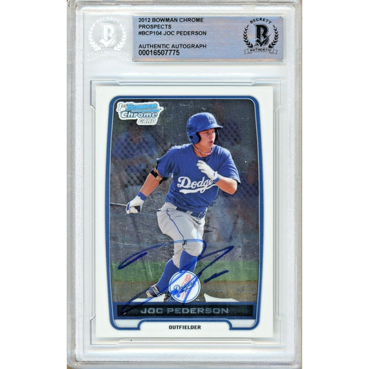 Baseballs- Autographed- Joc Pederson Los Angeles Dodgers Signed 2012 Bowman Chrome Prospects Rookie Baseball Card Beckett Authentic Auto Slab Front