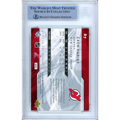 Hockey- Autographed- Zach Parise NJ Devils Signed 2007-08 Upper Deck SPx Trading Card Beckett Authentic Auto Slab Back