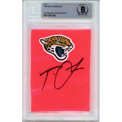 Footballs- Autographed- Trevor Lawrence Jacksonville Jaguars Signed Football End Zone Pylon Cut Beckett Authentic Auto Slab Front