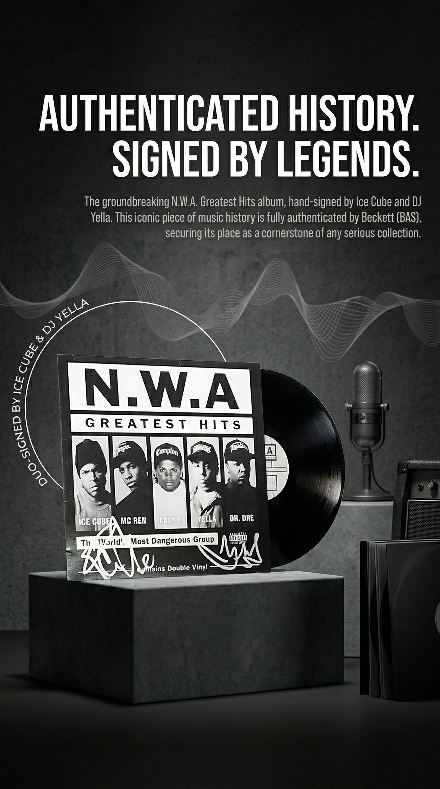 Ice Cube and DJ Yella Duo Autographed NWA Greatest Hits Vinyl Record Album Cover - Beckett Authentication
