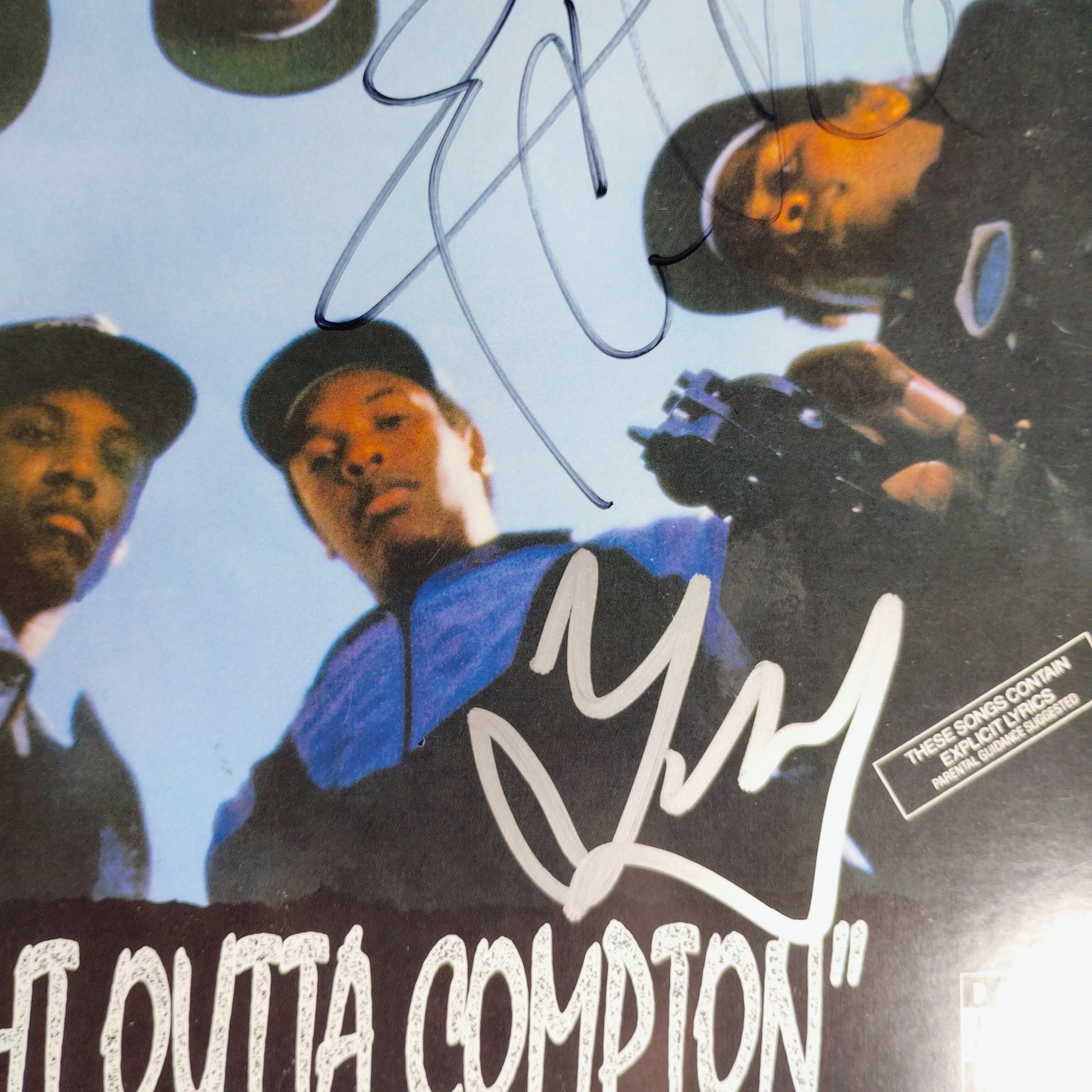 Music- Autographed- Ice Cube and DJ Yella Signed NWA Straight Outta Compton Vinyl Record Album Cover Beckett BAS Authentication 107