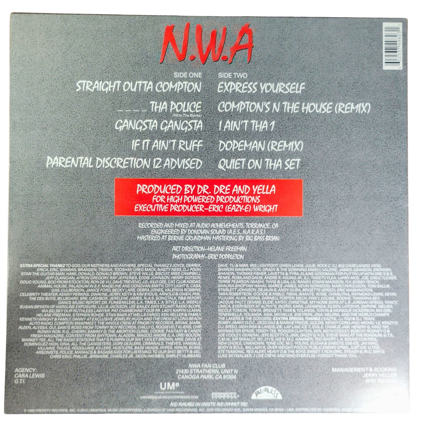 Music- Autographed- Ice Cube and DJ Yella Signed NWA Straight Outta Compton Vinyl Record Album Cover Beckett BAS Authentication 108